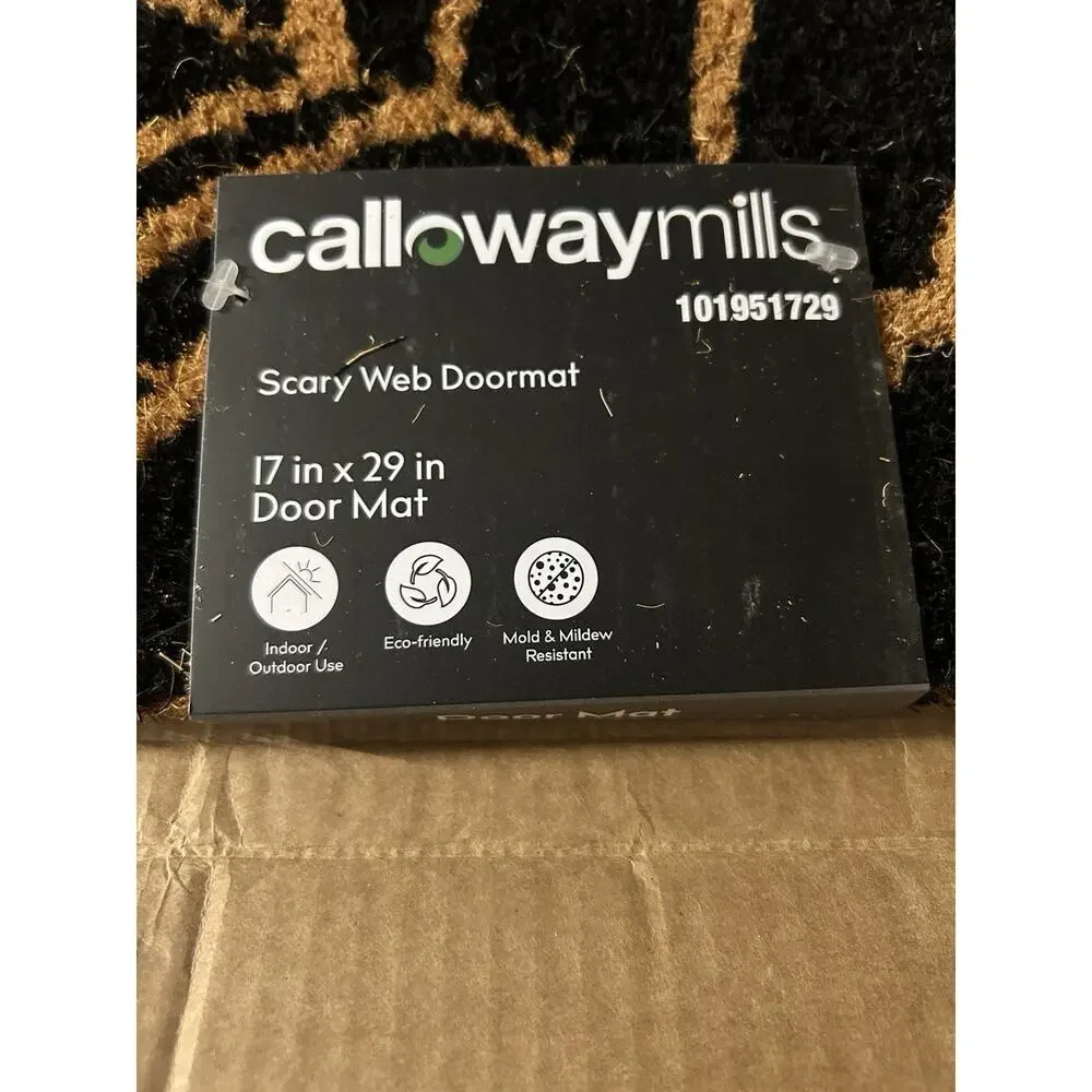 Calloway Mills Scary Spider Web Orange And Black Coil Doormat